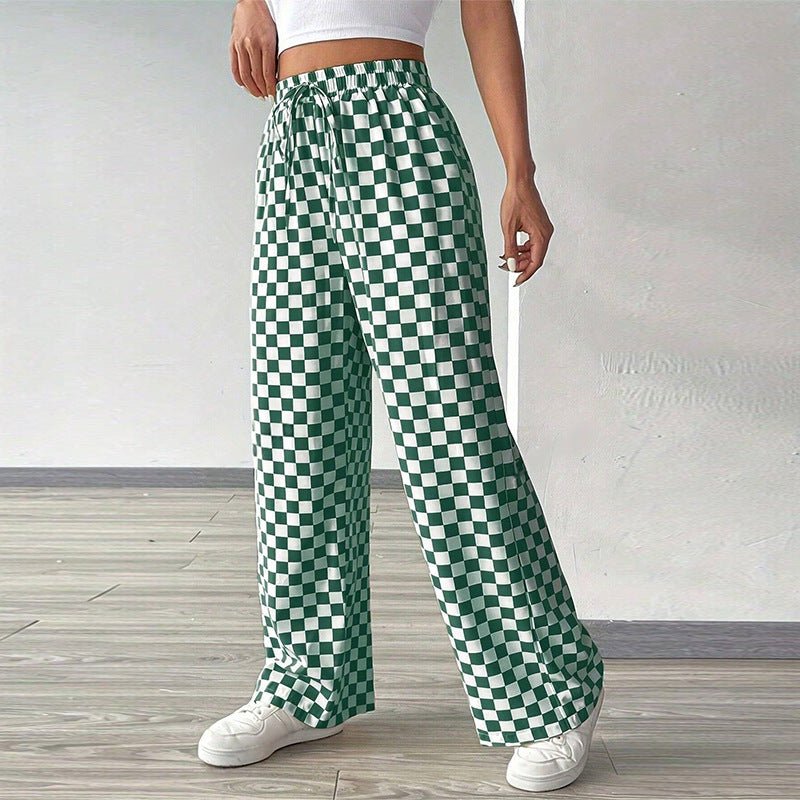 an and n style casual pants 2025 spring and summer new checkerboard straight wide - leg trousers polyester women - Negative Apparel