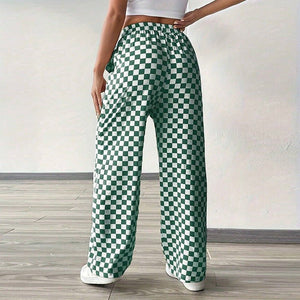 an and n style casual pants 2025 spring and summer new checkerboard straight wide - leg trousers polyester women - Negative Apparel
