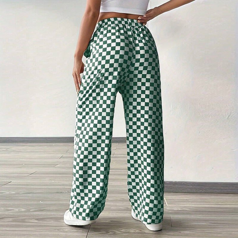 an and n style casual pants 2025 spring and summer new checkerboard straight wide - leg trousers polyester women - Negative Apparel