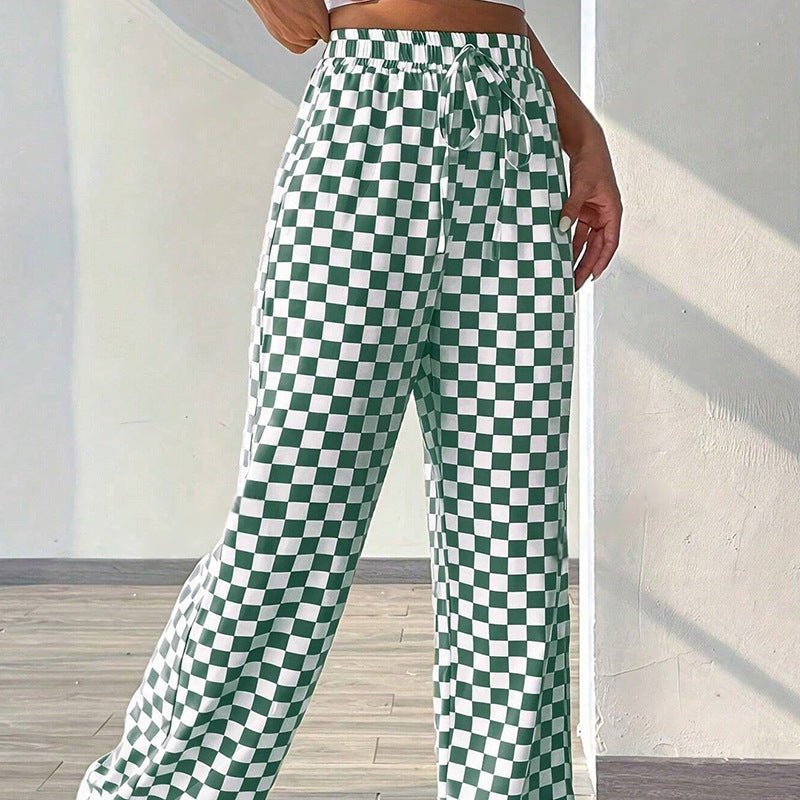 an and n style casual pants 2025 spring and summer new checkerboard straight wide - leg trousers polyester women - Negative Apparel