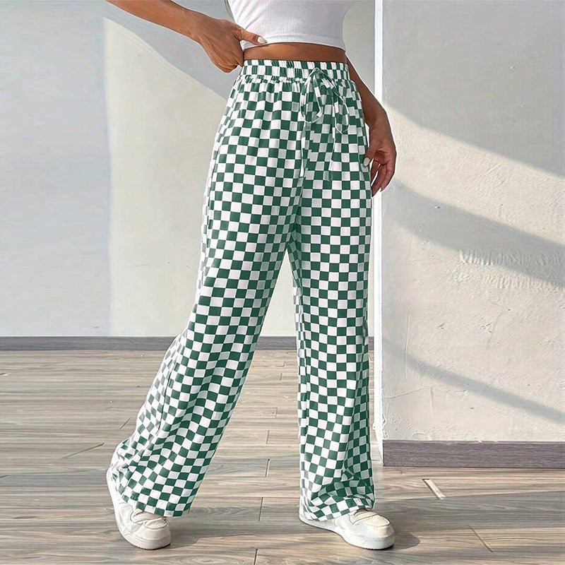 an and n style casual pants 2025 spring and summer new checkerboard straight wide - leg trousers polyester women - Negative Apparel