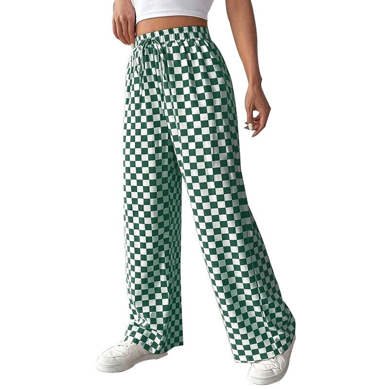 an and n style casual pants 2025 spring and summer new checkerboard straight wide - leg trousers polyester women - Negative Apparel