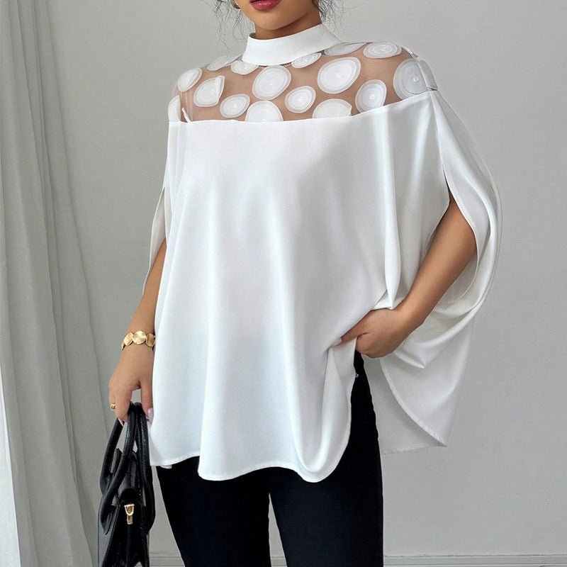 an and n style shirt 2025 summer new commuting loose mesh off - shoulder shirt female YDX1119 - Negative Apparel