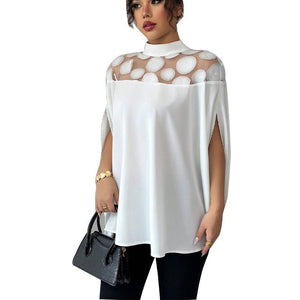an and n style shirt 2025 summer new commuting loose mesh off - shoulder shirt female YDX1119 - Negative Apparel