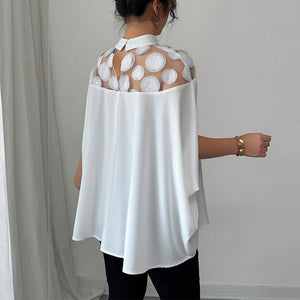 an and n style shirt 2025 summer new commuting loose mesh off - shoulder shirt female YDX1119 - Negative Apparel