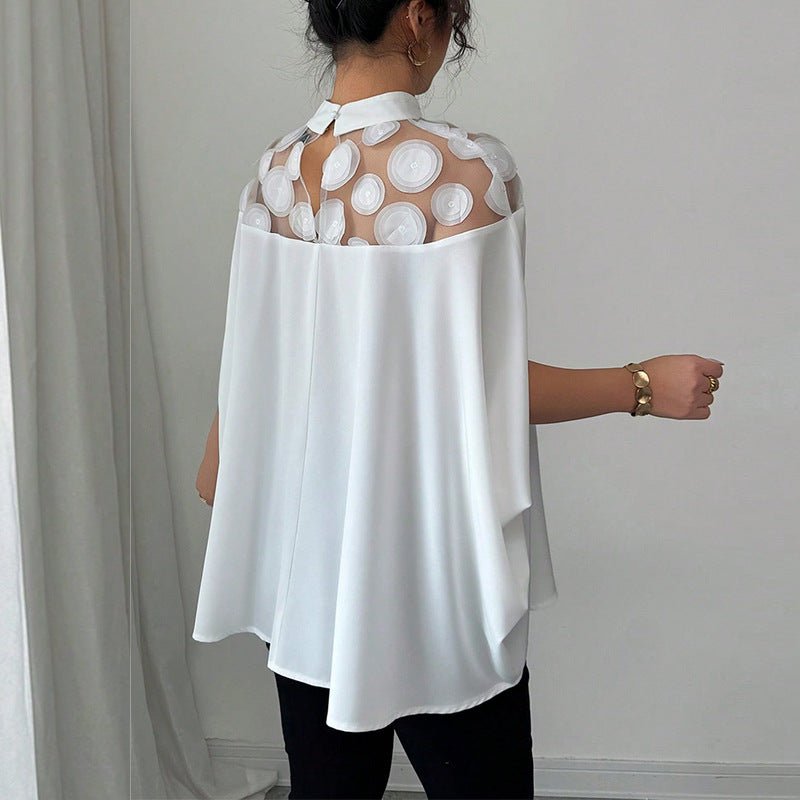 an and n style shirt 2025 summer new commuting loose mesh off - shoulder shirt female YDX1119 - Negative Apparel