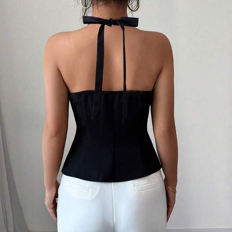 an and n temperament halter neck small vest 2025 summer sexy backless suspender cardigan women's clothing - Negative Apparel