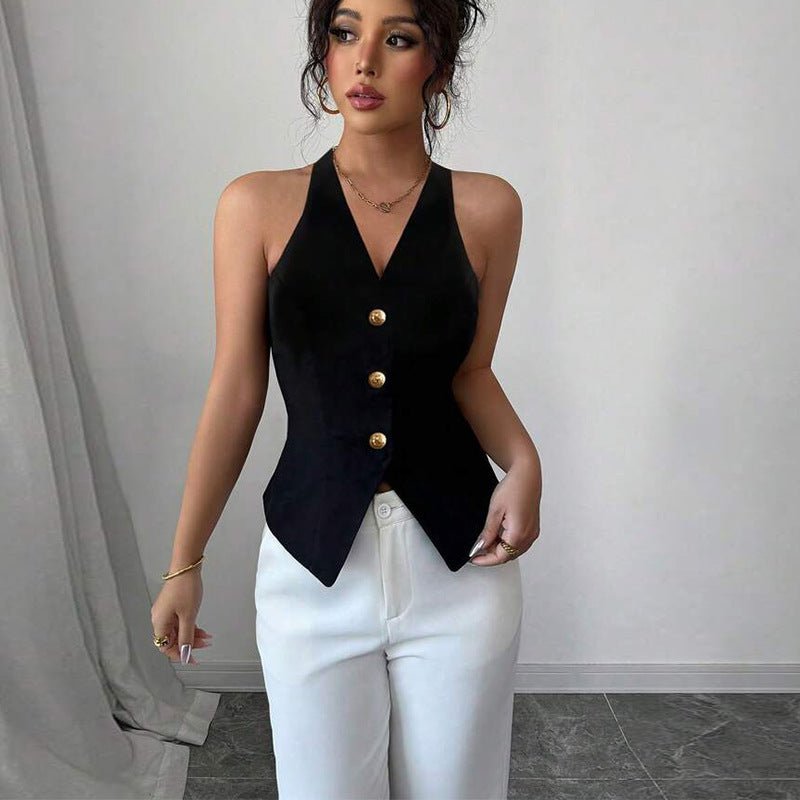 an and n temperament halter neck small vest 2025 summer sexy backless suspender cardigan women's clothing - Negative Apparel