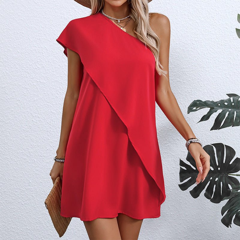 an and n temperament sexy fake two - piece off - shoulder dress summer vacation style sleeveless A - line midi skirt - Negative Apparel