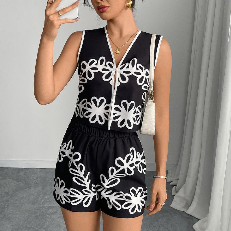 an and n temperament small vest shorts suit 2025 summer vacation style women's clothing two - piece suit - Negative Apparel