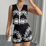 an and n temperament small vest shorts suit 2025 summer vacation style women's clothing two - piece suit - Negative Apparel