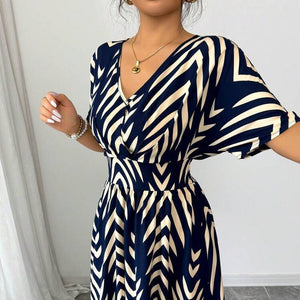 an and n temperament twill dress 2025 summer new ebay short - sleeved waist large swing skirt female - Negative Apparel