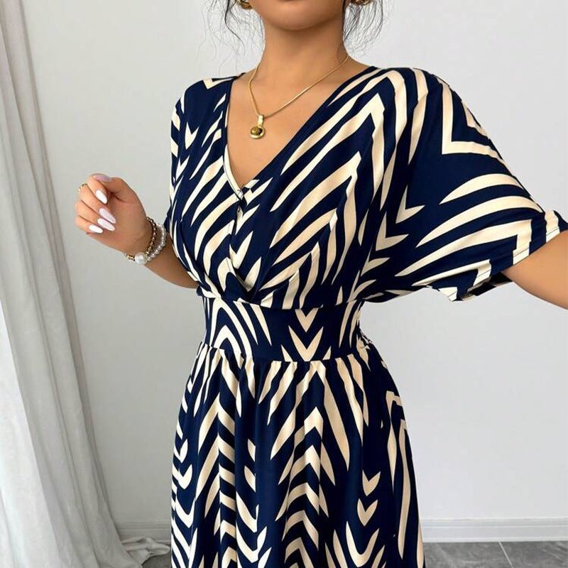 an and n temperament twill dress 2025 summer new ebay short - sleeved waist large swing skirt female - Negative Apparel