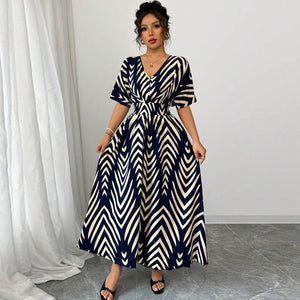 an and n temperament twill dress 2025 summer new ebay short - sleeved waist large swing skirt female - Negative Apparel