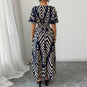 an and n temperament twill dress 2025 summer new ebay short - sleeved waist large swing skirt female - Negative Apparel
