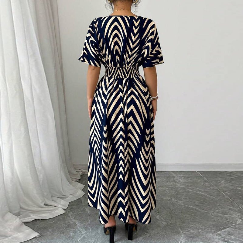 an and n temperament twill dress 2025 summer new ebay short - sleeved waist large swing skirt female - Negative Apparel