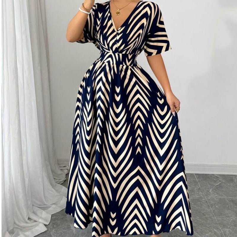 an and n temperament twill dress 2025 summer new ebay short - sleeved waist large swing skirt female - Negative Apparel
