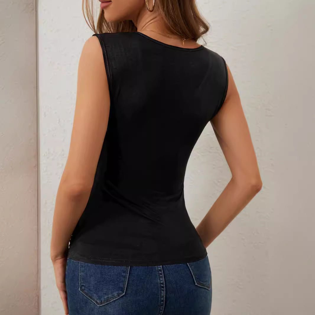 and the 2025 spring and summer elegant cross - fold hot diamond sleeveless vest slim T-shirt slim top women - Negative Apparel