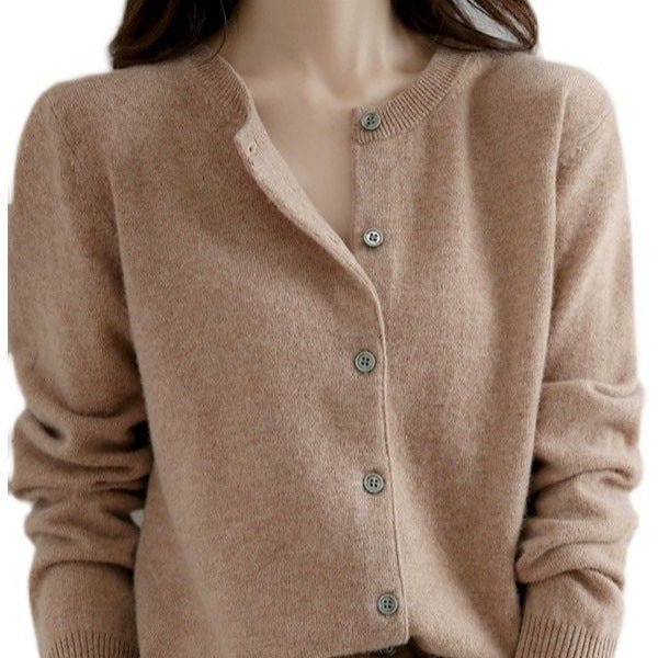 Andy velvet autumn and winter crew neck knitted cardigan jacket women's thin loose and versatile long - sleeved button - up sweater top - Negative Apparel