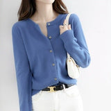 Andy velvet autumn and winter crew neck knitted cardigan jacket women's thin loose and versatile long - sleeved button - up sweater top - Negative Apparel