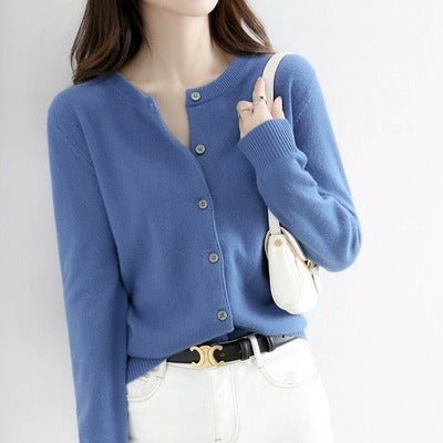 Andy velvet autumn and winter crew neck knitted cardigan jacket women's thin loose and versatile long - sleeved button - up sweater top - Negative Apparel