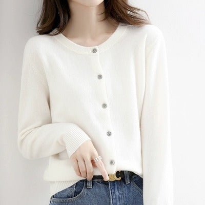 Andy velvet autumn and winter crew neck knitted cardigan jacket women's thin loose and versatile long - sleeved button - up sweater top - Negative Apparel