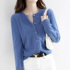 Andy velvet autumn and winter crew neck knitted cardigan jacket women's thin loose and versatile long - sleeved button - up sweater top - Negative Apparel