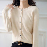 Andy velvet autumn and winter crew neck knitted cardigan jacket women's thin loose and versatile long - sleeved button - up sweater top - Negative Apparel