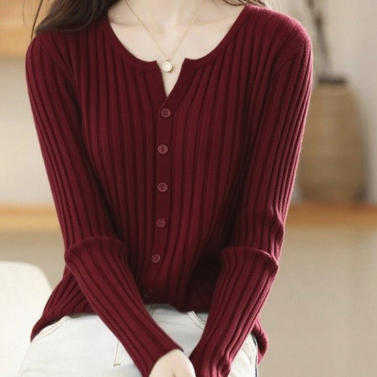 Andy velvet vertical pit strip high - end knitted cardigan women's spring and autumn new foreign style gentle wind solid color sweater top women - Negative Apparel