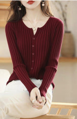 Andy velvet vertical pit strip high - end knitted cardigan women's spring and autumn new foreign style gentle wind solid color sweater top women - Negative Apparel