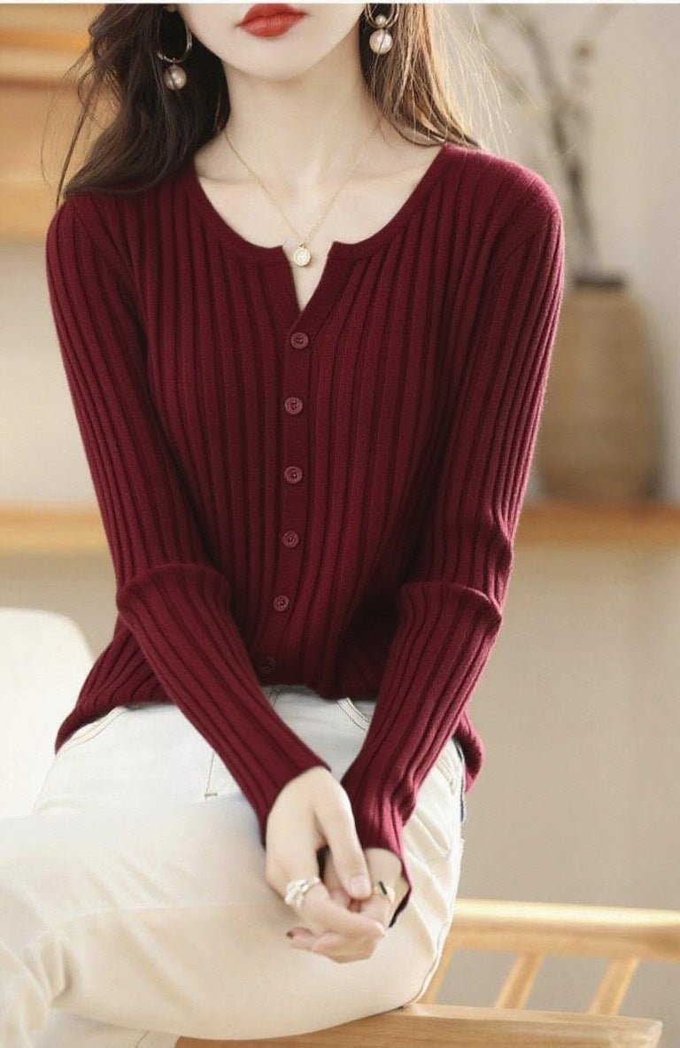 Andy velvet vertical pit strip high - end knitted cardigan women's spring and autumn new foreign style gentle wind solid color sweater top women - Negative Apparel