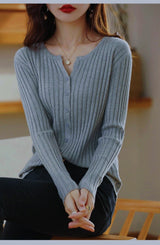 Andy velvet vertical pit strip high - end knitted cardigan women's spring and autumn new foreign style gentle wind solid color sweater top women - Negative Apparel