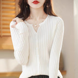 Andy velvet vertical pit strip high - end knitted cardigan women's spring and autumn new foreign style gentle wind solid color sweater top women - Negative Apparel