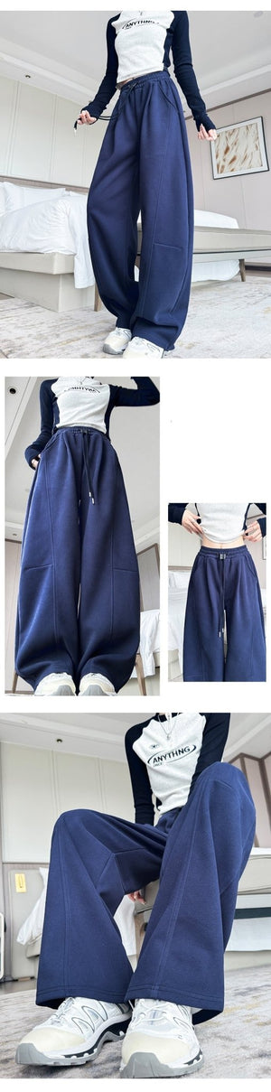 Ankola sports pants new high waist drape casual sweatpants narrow version wide leg drawstring banana pants - Negative Apparel