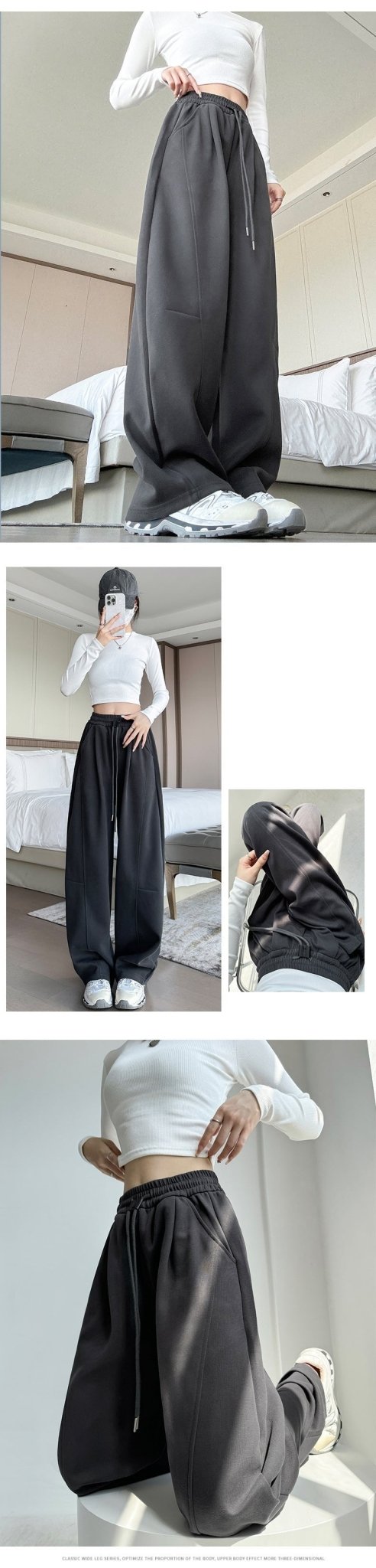 Ankola sports pants new high waist drape casual sweatpants narrow version wide leg drawstring banana pants - Negative Apparel