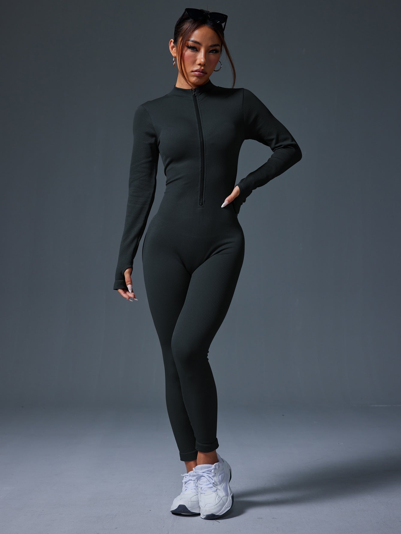 Apex Aura | Mock - Neck Zip Performance Jumpsuit - Negative Apparel