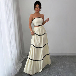 Apricot Lace Two - Piece Skirt Set – Sleeveless Crop Top & Long Skirt - Negative Apparel