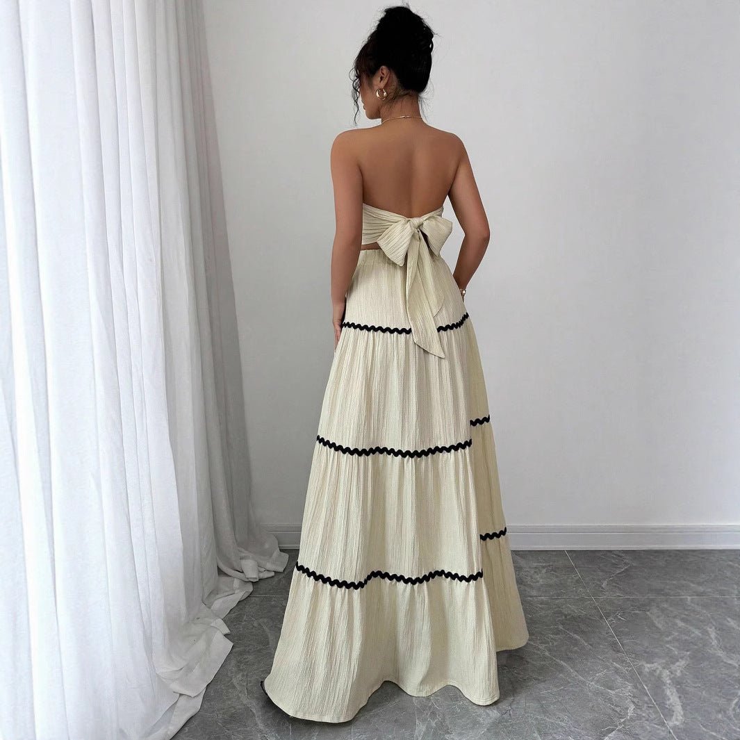 Apricot Lace Two - Piece Skirt Set – Sleeveless Crop Top & Long Skirt - Negative Apparel