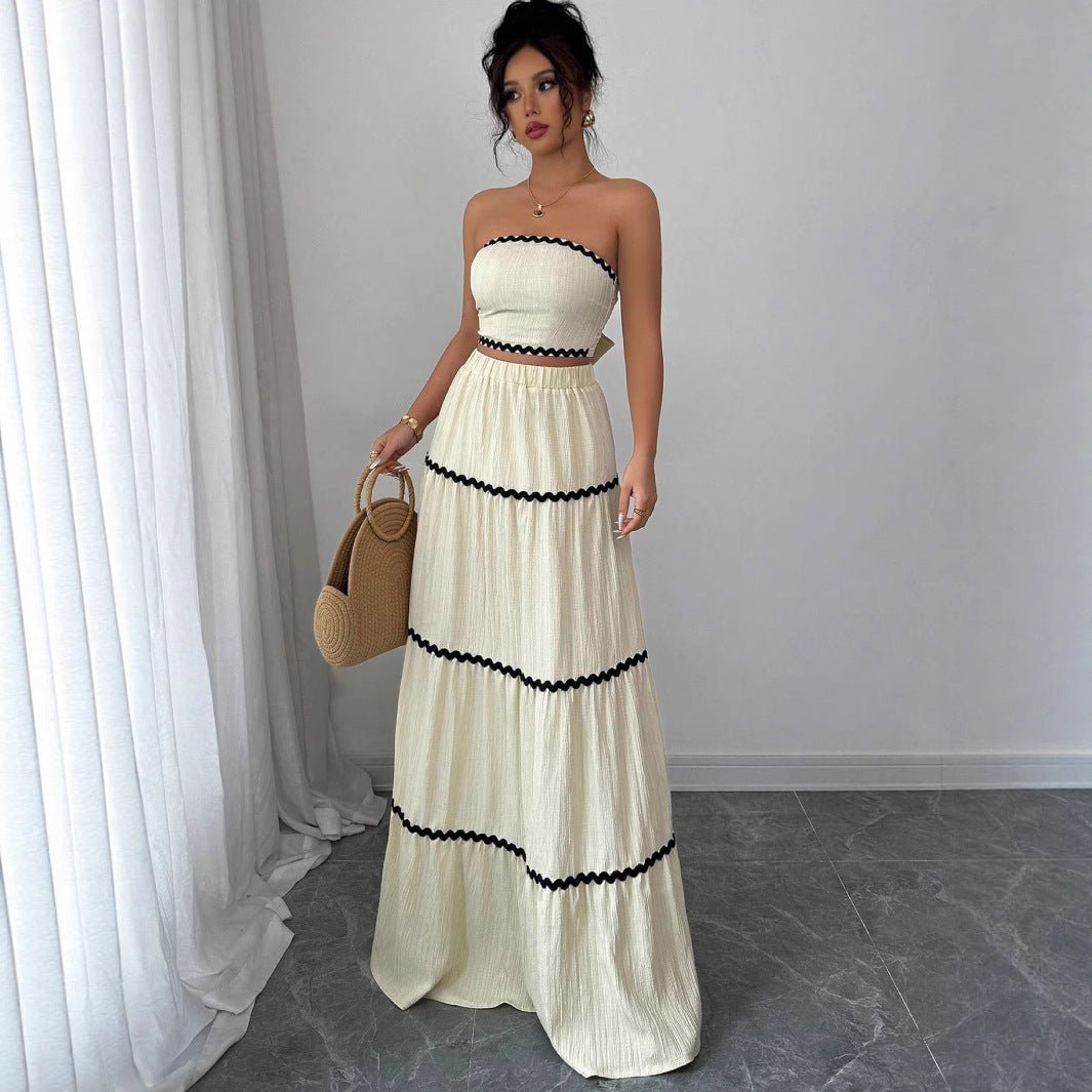 Apricot Lace Two - Piece Skirt Set – Sleeveless Crop Top & Long Skirt - Negative Apparel