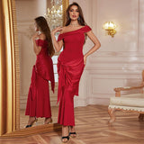 Asymmetric Neck Backless Maxi Dress for Women – Twisted Knot High Waist Bodycon Tube Top Dress, Spring 2025 - Negative Apparel