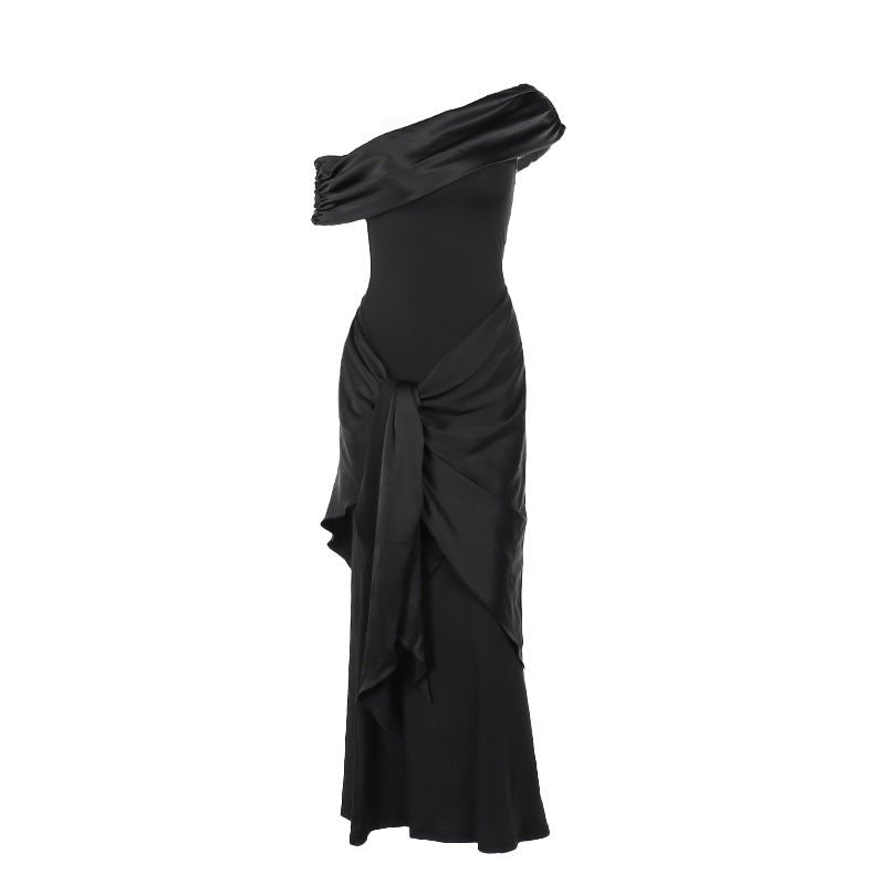 Asymmetric Neck Backless Maxi Dress for Women – Twisted Knot High Waist Bodycon Tube Top Dress, Spring 2025 - Negative Apparel