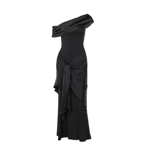 Asymmetric Neck Backless Maxi Dress for Women – Twisted Knot High Waist Bodycon Tube Top Dress, Spring 2025 - Negative Apparel