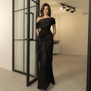 Asymmetric Neck Backless Maxi Dress for Women – Twisted Knot High Waist Bodycon Tube Top Dress, Spring 2025 - Negative Apparel