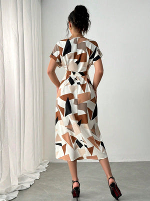 Asymmetrical Color Block Print Dress for Summers - Negative Apparel