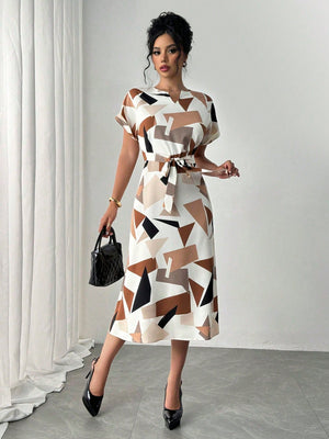 Asymmetrical Color Block Print Dress for Summers - Negative Apparel