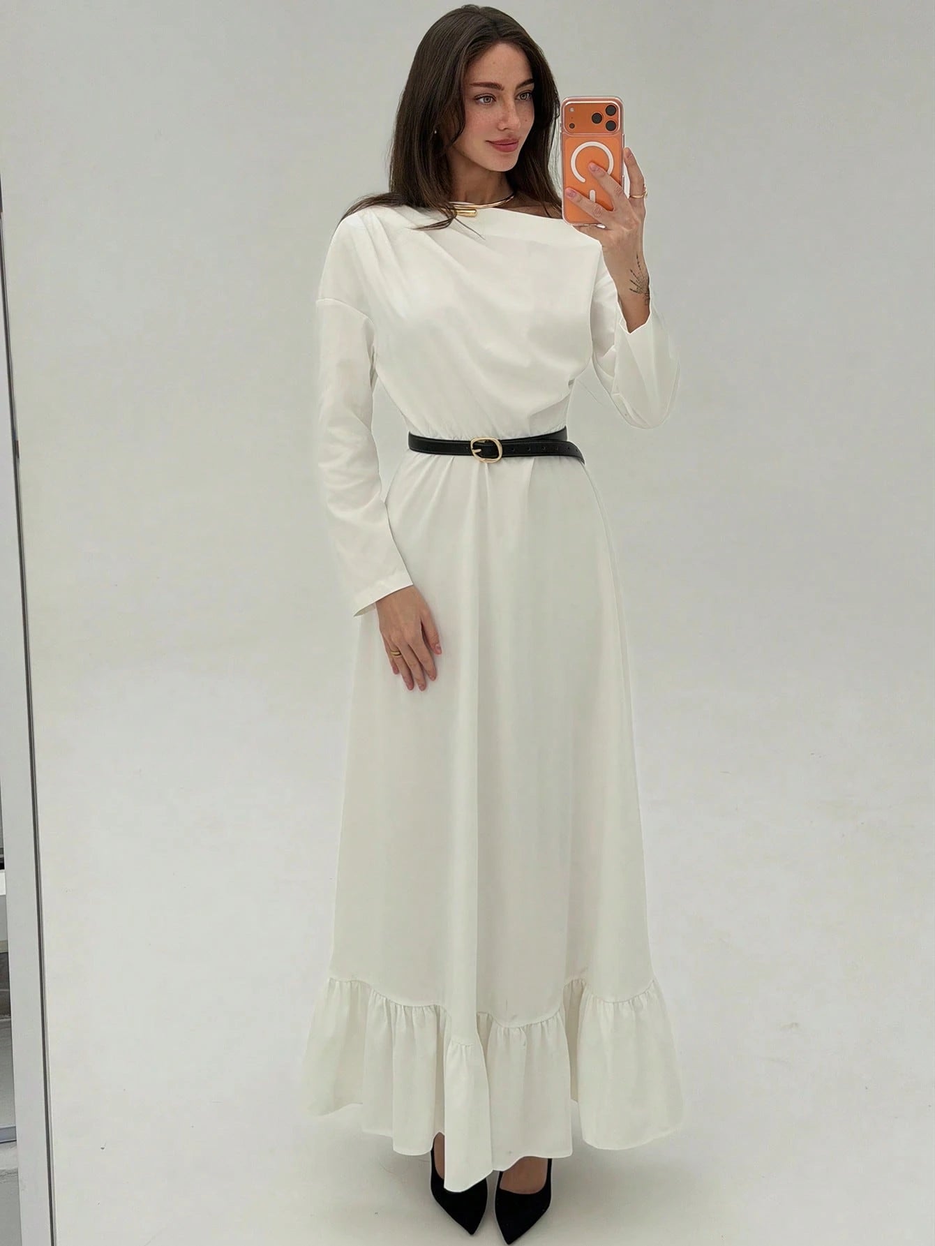 Asymmetrical Shoulder Casual A - Line Dress FD - Negative Apparel