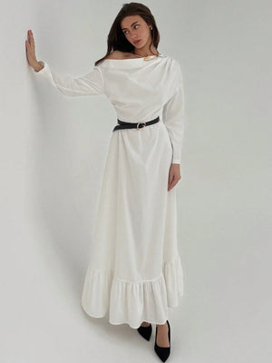 Asymmetrical Shoulder Casual A - Line Dress FD - Negative Apparel