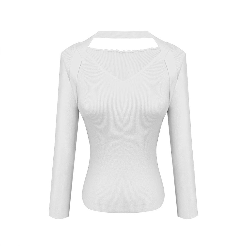 Autumn and winter design sense V - neck neck knitted sweater female slim and thin inside sweater outside chic long - sleeved top tide - Negative Apparel