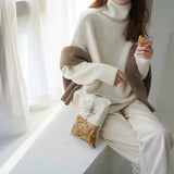 Autumn and winter Korean version of fashion high - end solid color turtleneck pullover, loose and lazy outer wear women's European station retro top - Negative Apparel
