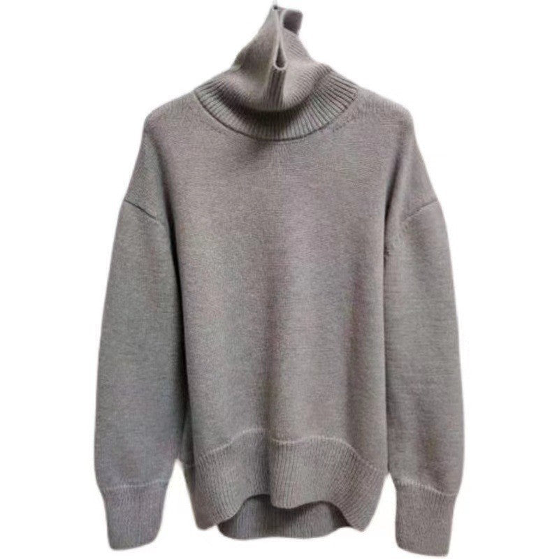 Autumn and winter Korean version of fashion high - end solid color turtleneck pullover, loose and lazy outer wear women's European station retro top - Negative Apparel